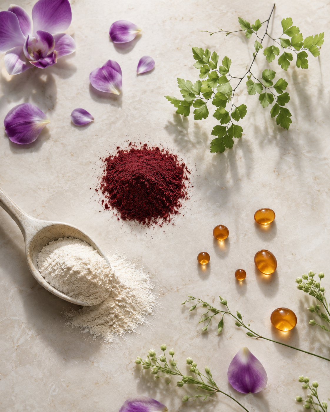 Natural anti-aging ingredients - astaxanthin, collagen, botanicals