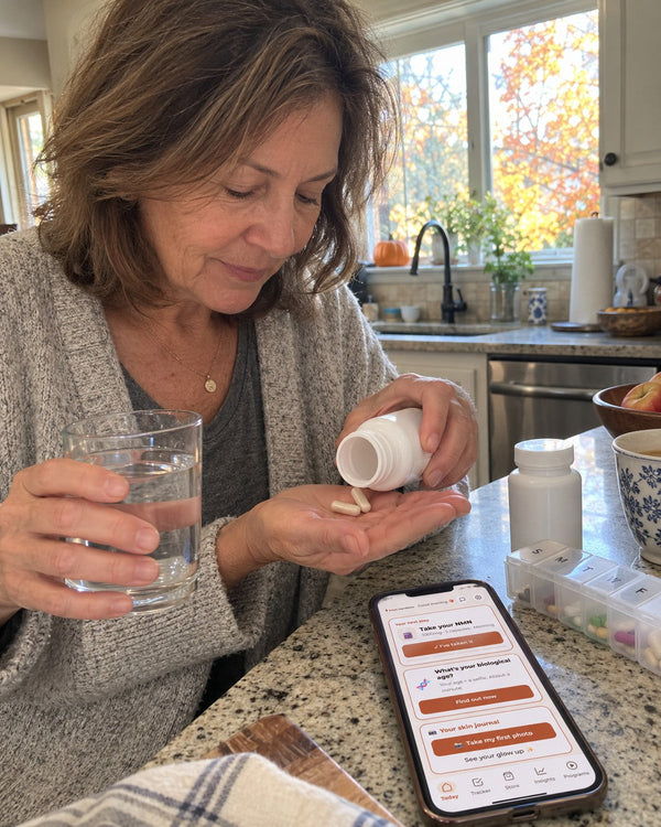 Taking her daily capsules with the app open