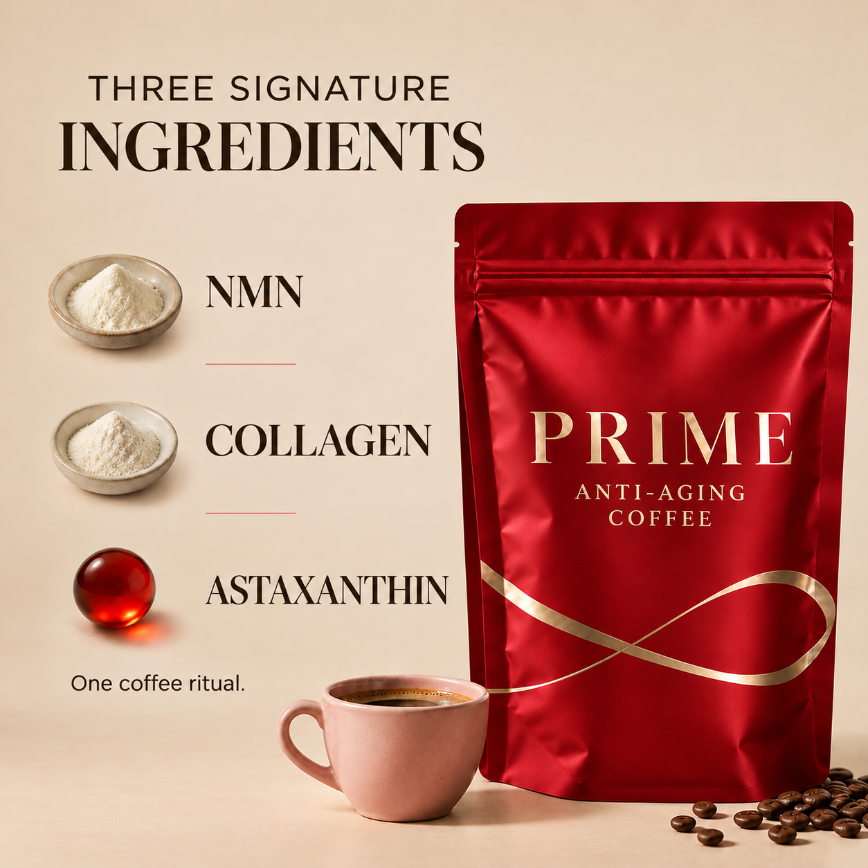 Three signature ingredients: NMN, collagen and astaxanthin