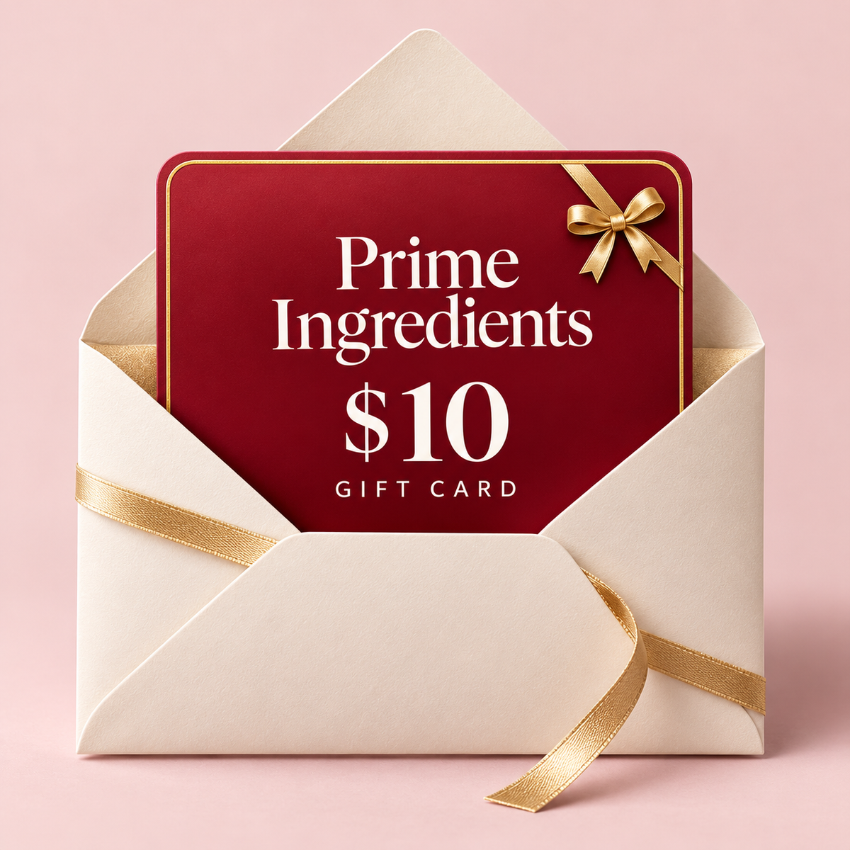 Prime Ingredients $10 gift card in a gift envelope